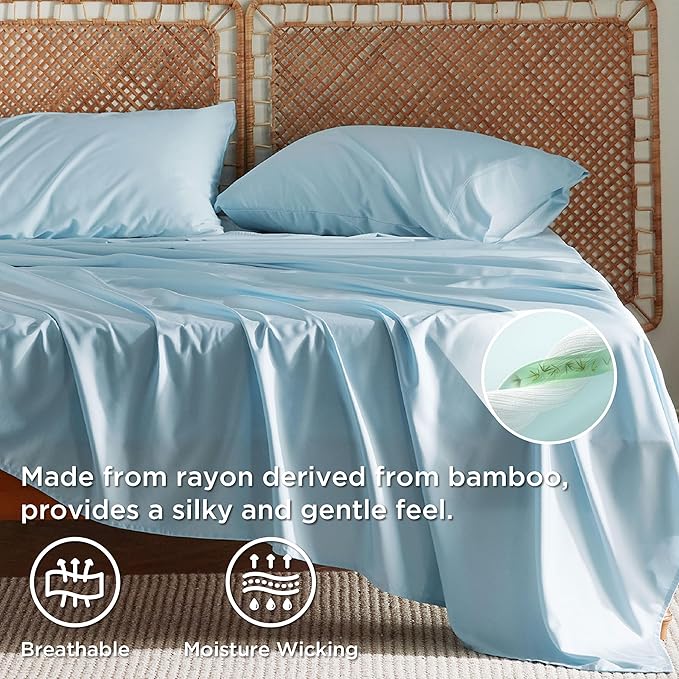 Bedsure Queen Sheet Set, Rayon Derived from Bamboo, Cooling Sheets, Breathable - Image 3