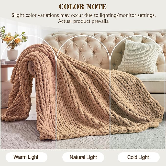 Carriediosa Chunky Knit Throw Blanket 50" X 60", 100% Hand Made Large Chenille - Image 2