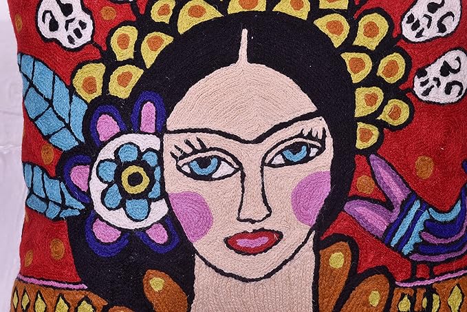 Frida Inspired Pillow Cover Bella Senorita Hispanic Pillowcase Colorful Birds - Image 3
