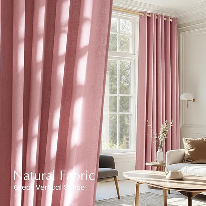 NICETOWN Linen Pink Curtains for Girls Room, Grommet Thick Flax Semi Sheer - Image 4