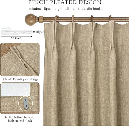 IVAPUPU Sand Pinch Pleated Full Blackout Linen Curtains - Image 3