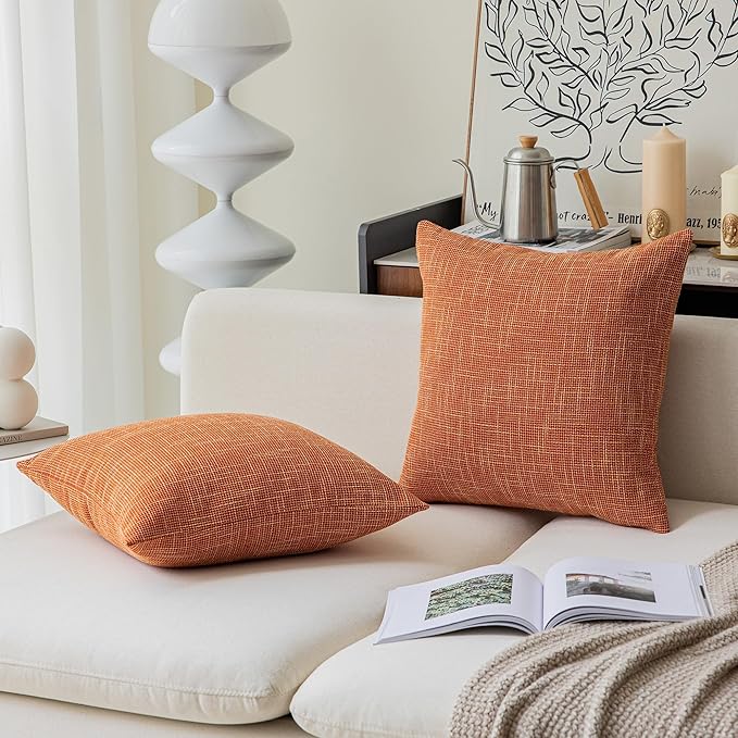 Kevin Textile Fall Pillow Covers Faux Linen Square 2 Tone Woven Autumn Throw - Image 4