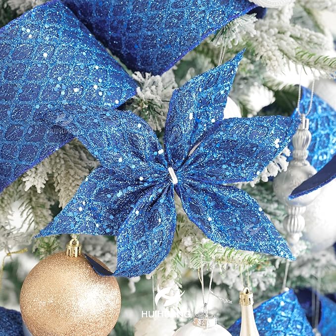 HUIHUANG Navy Blue Wired Ribbon 2.5 inch Glitter Diamond Mesh Wire Edge Ribbon - Image 8