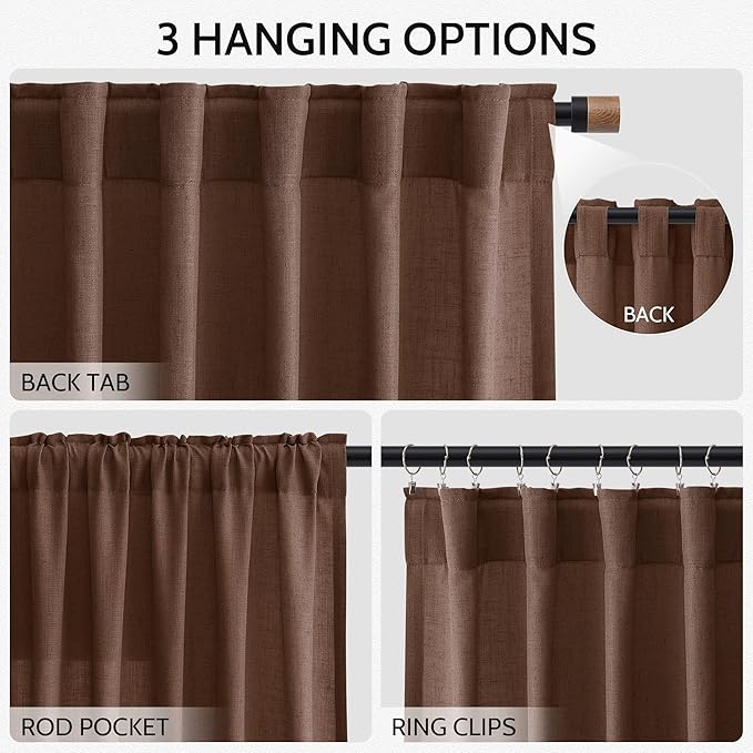 Extra Long Mocha Brown Linen Curtains 120 Inch - Image 2