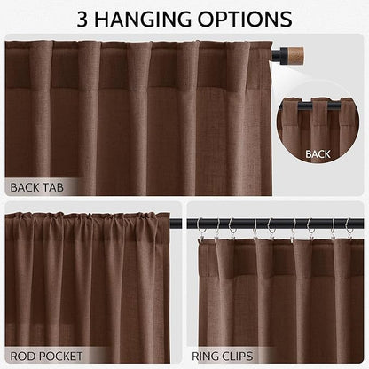 Mocha Brown Linen Curtains 63 Inches Long 2 Panel Sets - Image 2
