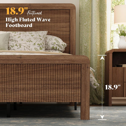 amerlife wood king size bed frame with fluted, side view