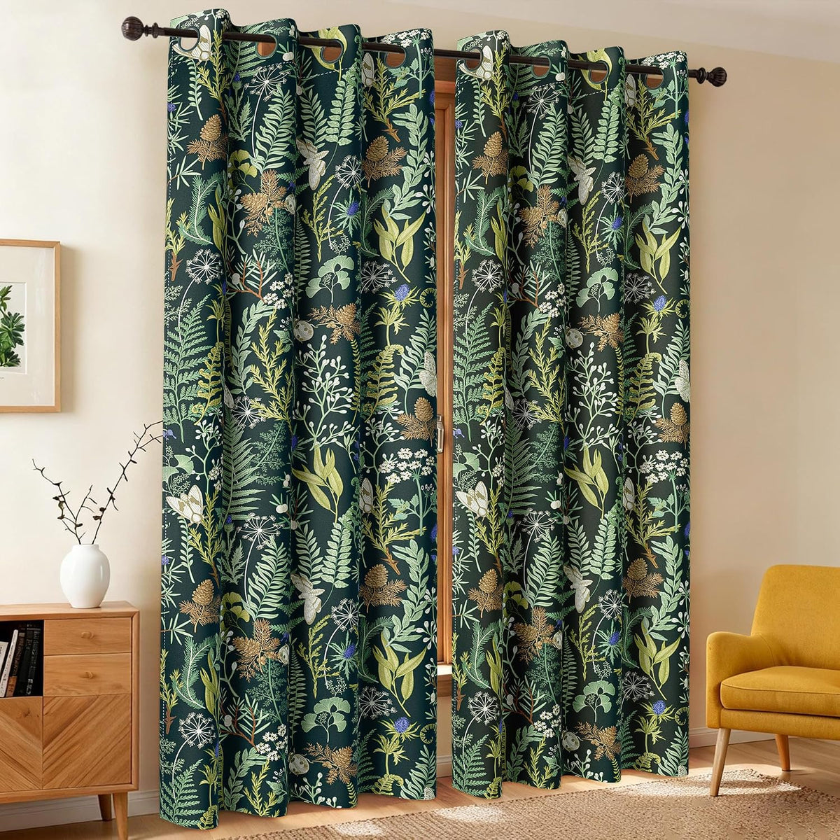 botanical 100% blackout curtains for bedroom 63 inch shown in use
