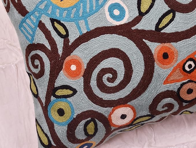 Tree of Life Birds Pillow Cover Teal Blue Floral Pillowcase Botanical Floral - Image 9