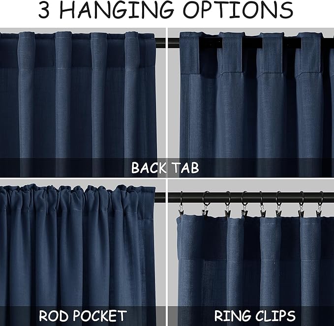 Denim Blue Linen Curtains 84 Inch Length 2 Panels Set - Image 2