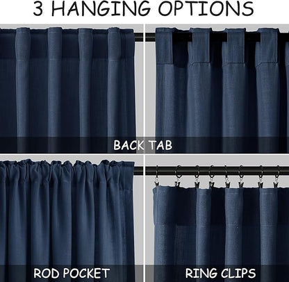 Denim Blue Linen Curtains 84 Inch Length 2 Panels Set - Image 2