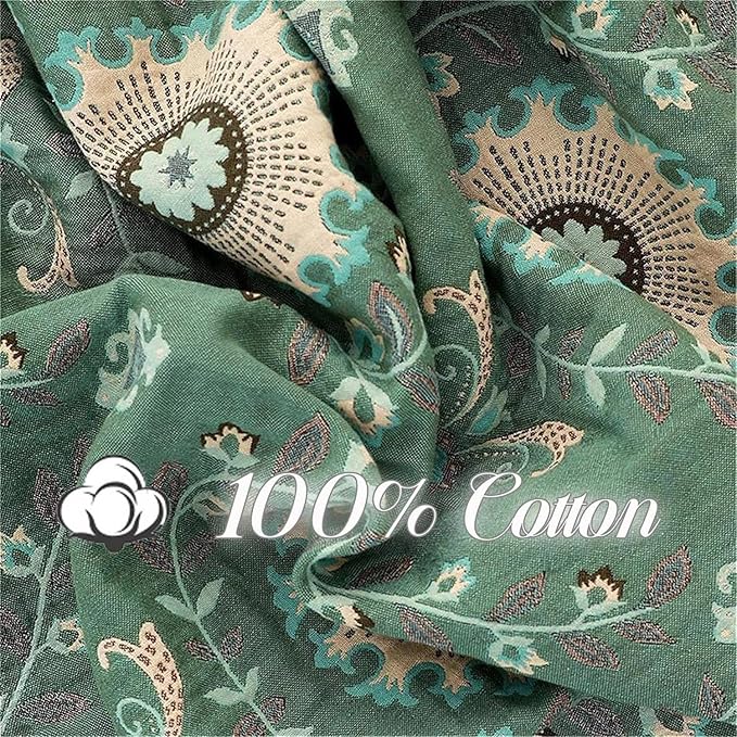 MSGKV Boho Throw Blanket for Couch Bed 100% Cotton Blankets Woven Green Blanket - Image 3