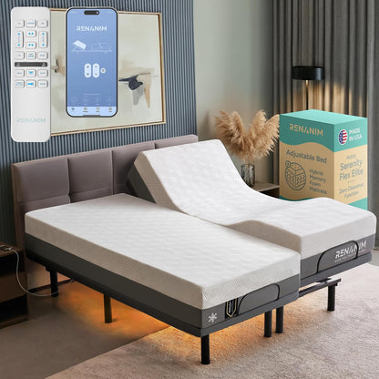 sfe split king adjustable bed frame with mattress, main product view