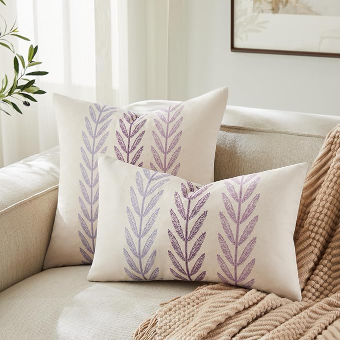 100% Cotton Farmhouse Leaves Lumbar Throw Pillow Covers Set of 2, 12x20 Inch - Image 4