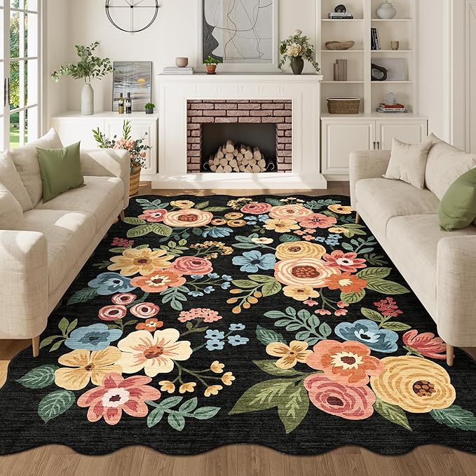 DUKINO 5x7 Area Rug, Floral Washable Rugs by DUKINO