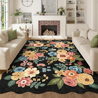 DUKINO 5x7 Area Rug, Floral Washable Rugs by DUKINO