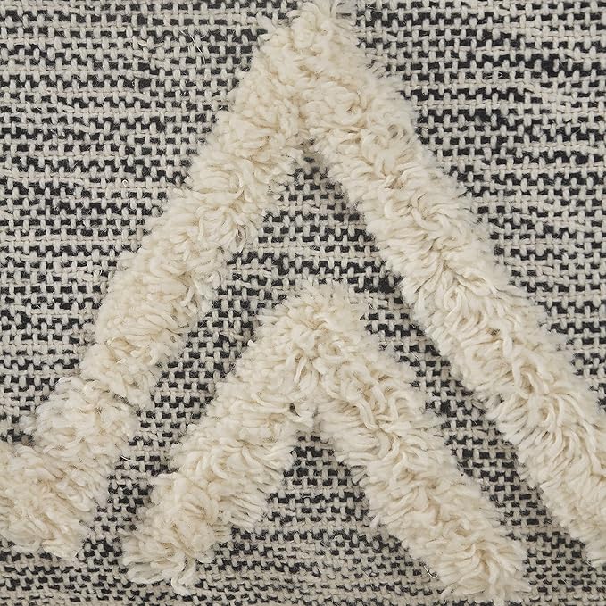 LR Home Gray/Ivory Geometric Hand-Woven Polyester Ottoman Pouf - Image 8
