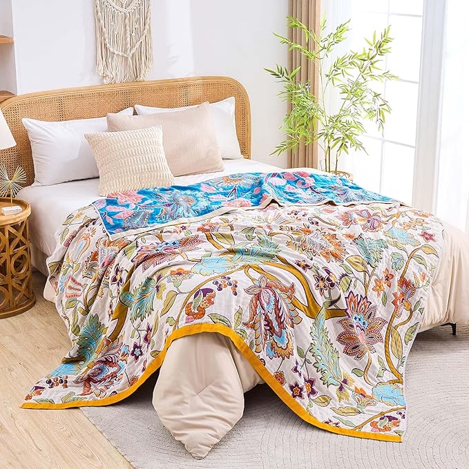Boho Throw Blanket for Bed, 100% Cotton Soft Rustic Quilt Fall Blanket - Image 6