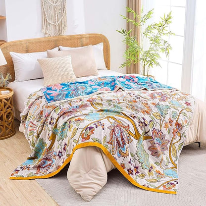 Boho Throw Blanket for Bed, 100% Cotton Soft Rustic Quilt Fall Blanket - Image 6