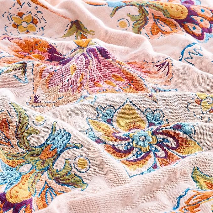 Boho Throw Blanket for Bed, 100% Cotton Soft Rustic Quilt Fall Blanket - Image 5