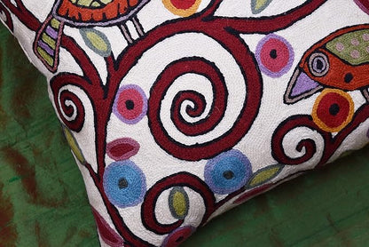 Cream Tree of Life Pillow Cover Birds White Floral Pillowcase Flower Accent - Image 2