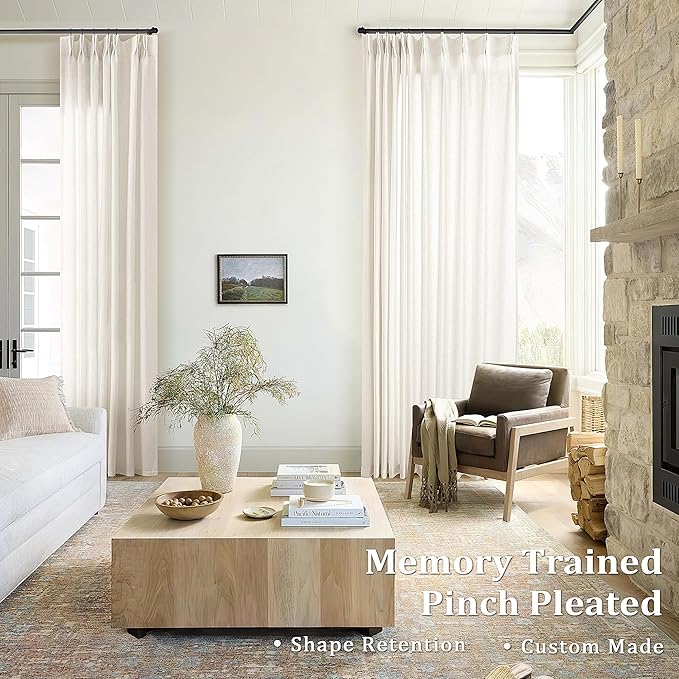 Pinch Pleated Linen Sheer Curtains 132 Inches Long - Image 3