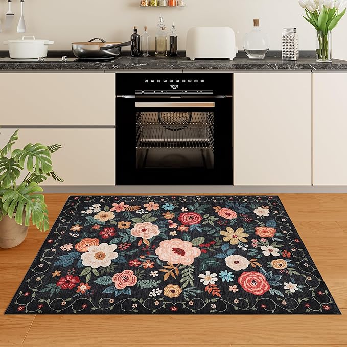 DUKINO 3x4 Area Rug, Lightweight Non Slip Washable Floral Rug, Indoor Low Pile - Image 8