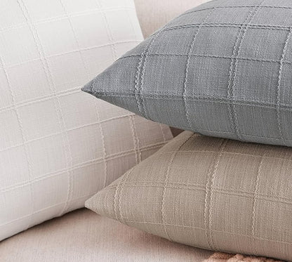 ZeeMart Linen Checked Throw Pillow Covers Set of 2, 22x22 Inch Allover Grid - Image 4