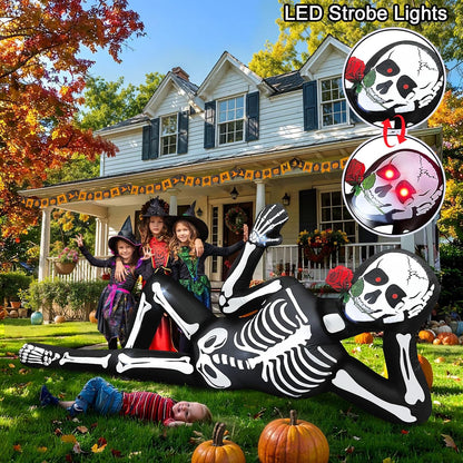 Giant Halloween Inflatables Skeleton Outdoor Decorations Biting a Rose