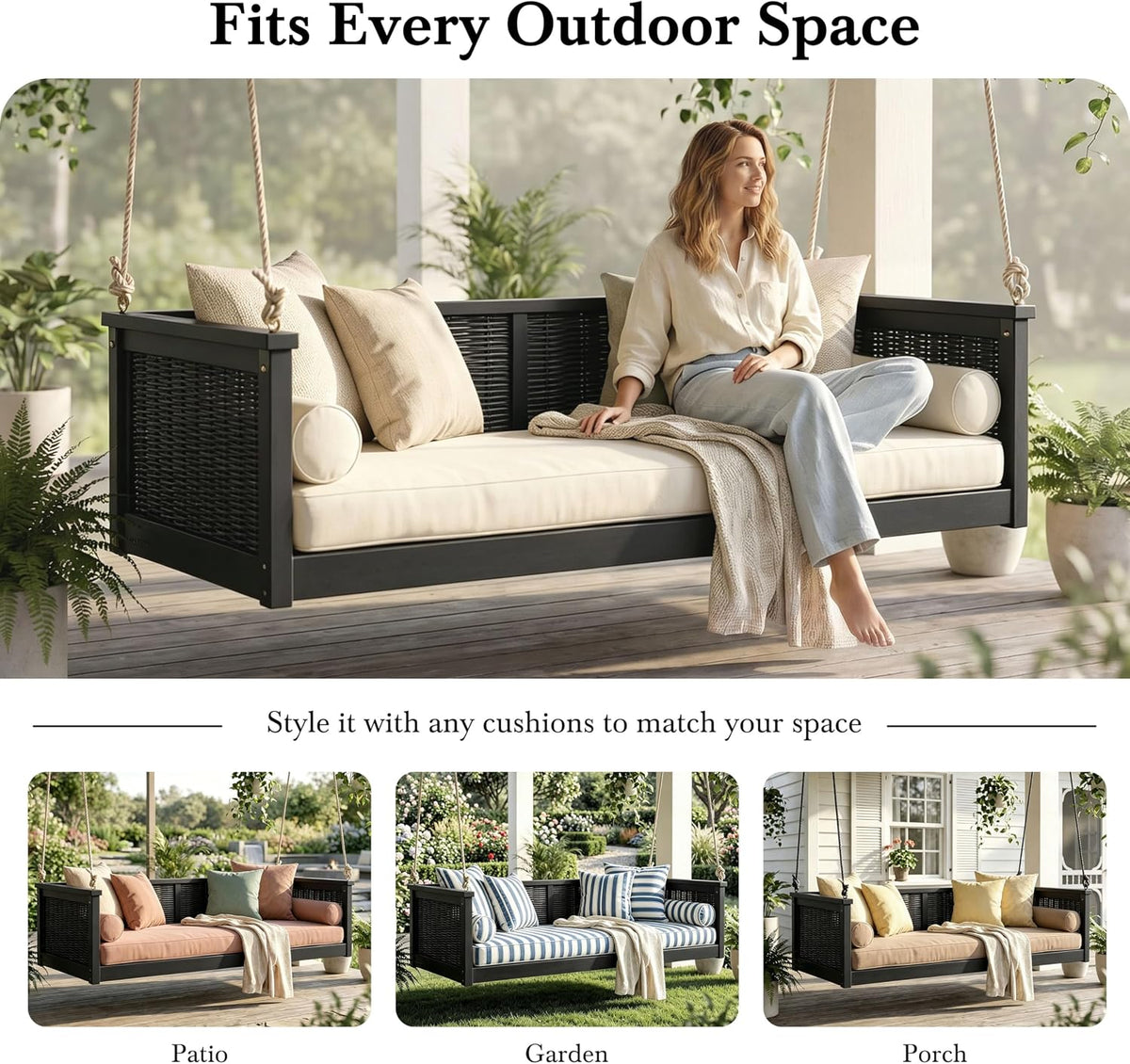lumisol twin size outdoor porch swing bed, solid showing dimensions