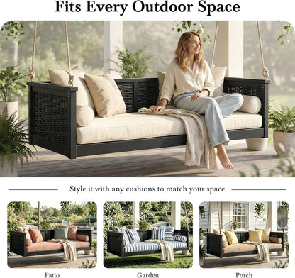 lumisol twin size outdoor porch swing bed, solid showing dimensions