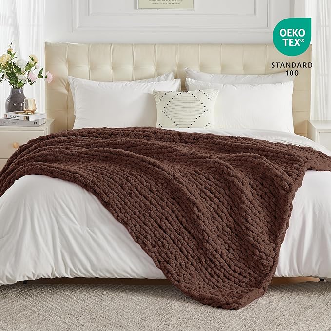 Carriediosa Chunky Knit Throw Blanket 50" X 60", 100% Hand Made Large Chenille - Image 4