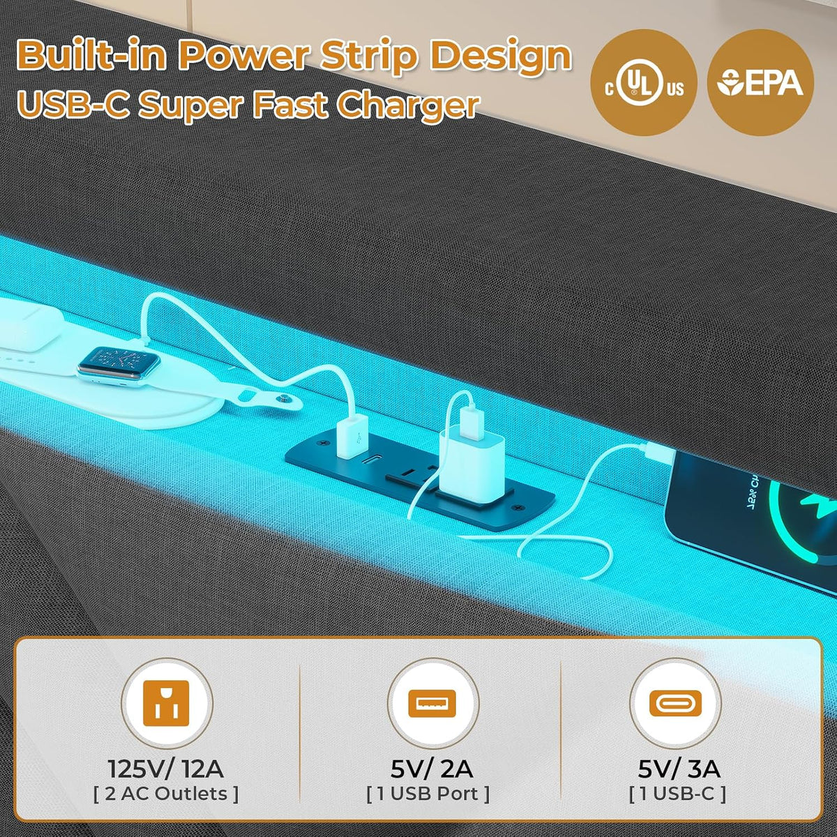 hauoms led floating bed frame full size with, side view