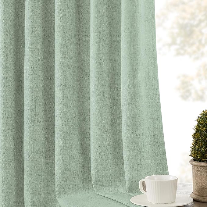 CUCRAF Linen 100% Blackout Curtains 63 Inch Length 2 Panels Set, Back Tab and - Image 8