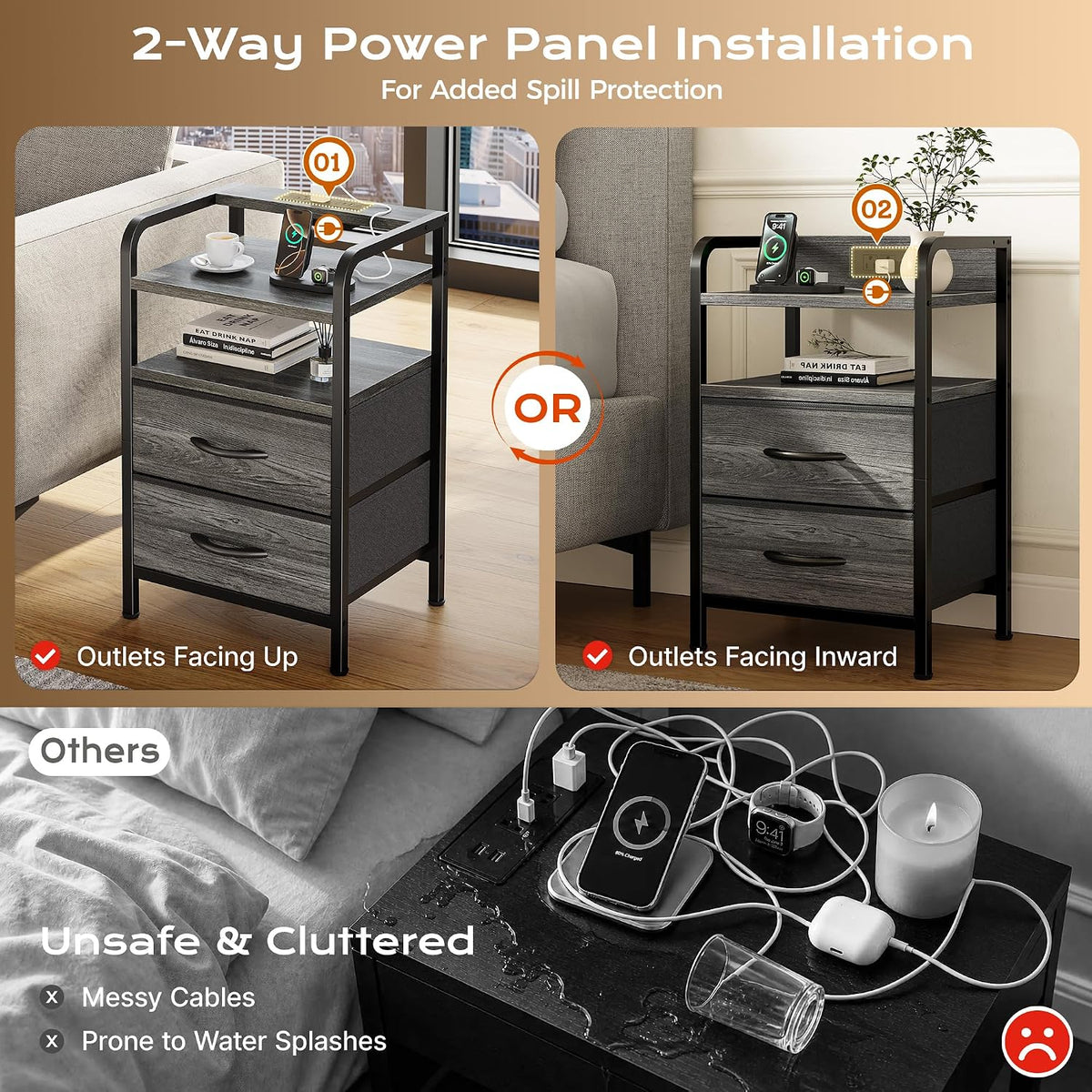 huuger nightstands set of 2, night stand, charging, package contents