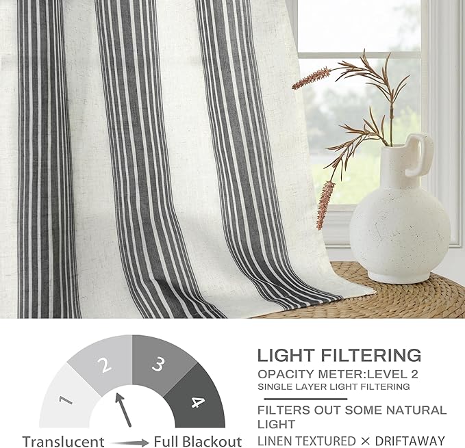 DriftAway Farmhouse Vertical Striped Linen Blend Textured Light Filtering Semi - Image 4