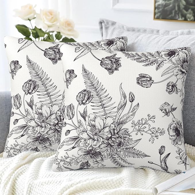 Throw Pillow Covers French Grey Botanical Pillow Covers 18x18 Inch Set of 2 - Image 4
