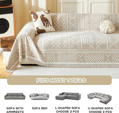 MEETSKY Boho Couch Cover Sofa Covers, Chenille Geometric Khaki Couch Covers - Image 5