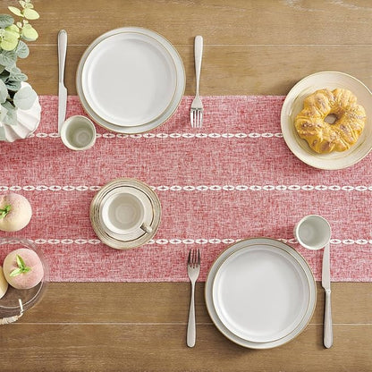 ZeeMart Farmhouse Braided Striped Table Runner, Rustic Red Table Runners 72 - Image 4