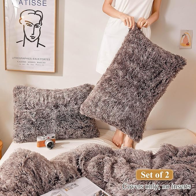XeGe Faux Fur Throw Pillow Cases, Plush Shaggy Ultra Soft Pillow Covers - Image 2