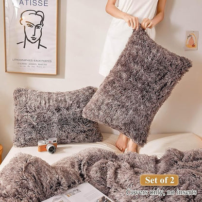 XeGe Faux Fur Throw Pillow Cases, Plush Shaggy Ultra Soft Pillow Covers - Image 2