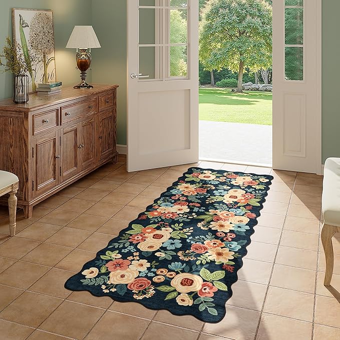 DUKINO 2x5 Washable Runner Rugs, Non Slip Floral Print Entryway Rug - Image 9