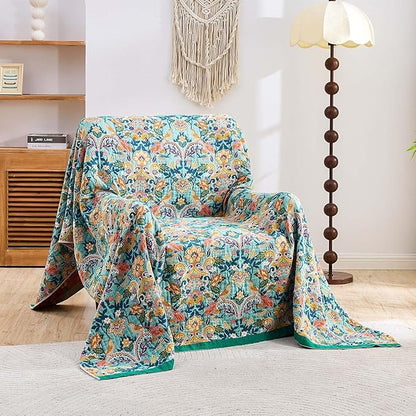 Boho Blanket Throw Quilt, 100% Cotton Soft Light Weight Throw Blankets - Image 2