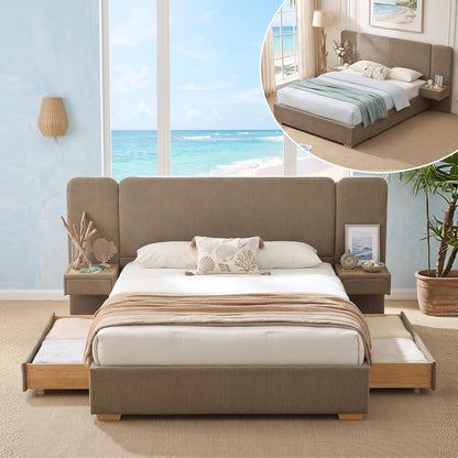queen size platform bed frame with drawers &, main product view