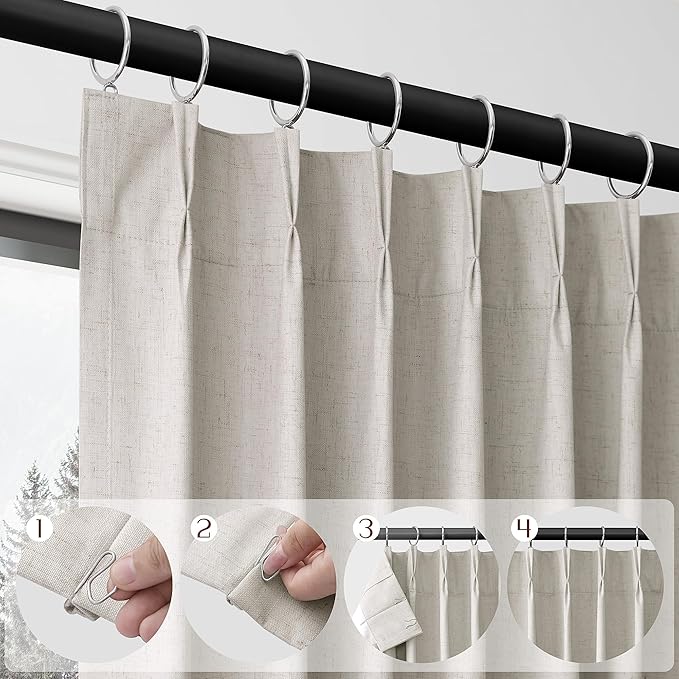 Apricot 100% Blackout Pinch Pleated Linen Curtains 108 Inches Long - Image 3
