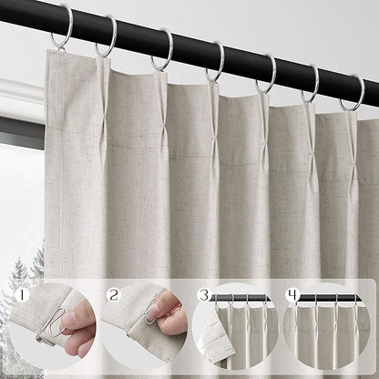 Apricot 100% Blackout Pinch Pleated Linen Curtains 108 Inches Long - Image 3