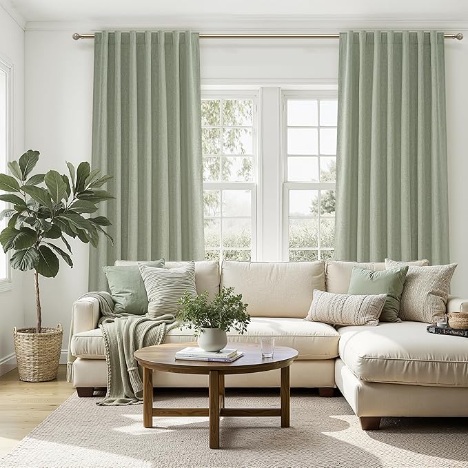 Sage Green Blackout Linen Curtains 108 Inches Long - Image 6