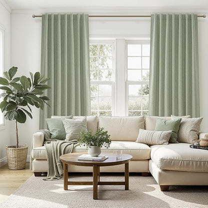Sage Green Blackout Linen Curtains 108 Inches Long - Image 6