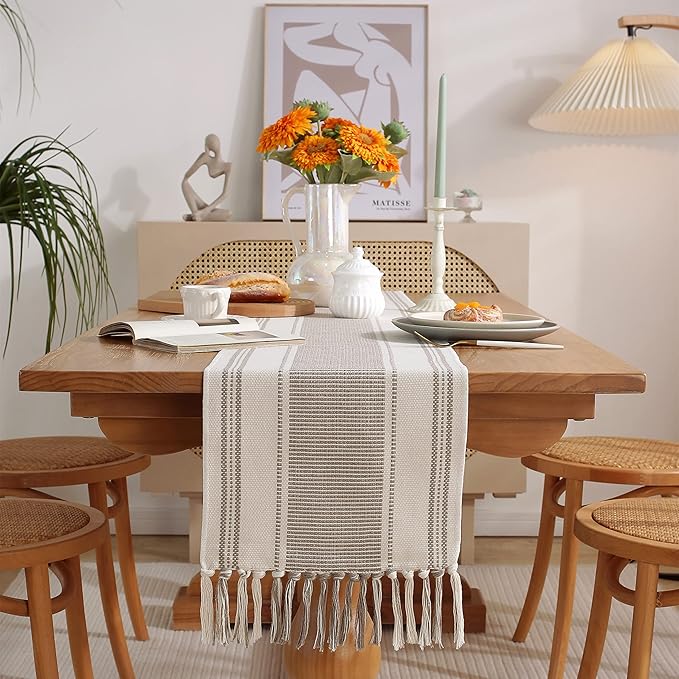 Caflife Boho Table Runner Natural Stripe - Image 5