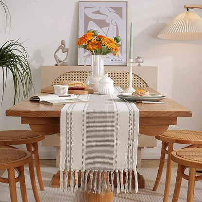 Caflife Boho Table Runner Natural Stripe - Image 5