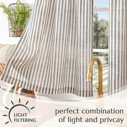 jinchan Striped Linen Kitchen Curtains 36 Inches Length Tier Curtains Farmhouse - Image 5